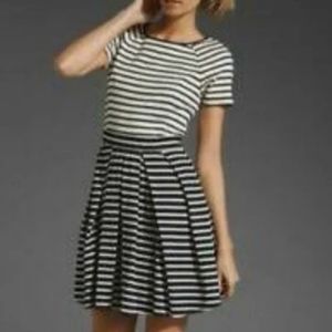 Tibi Blue White Striped Cotton Knit Skater Dress Short Sleeve Size XS